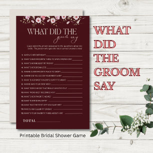 What Did the Groom Say BridalShower Game, Burgundy