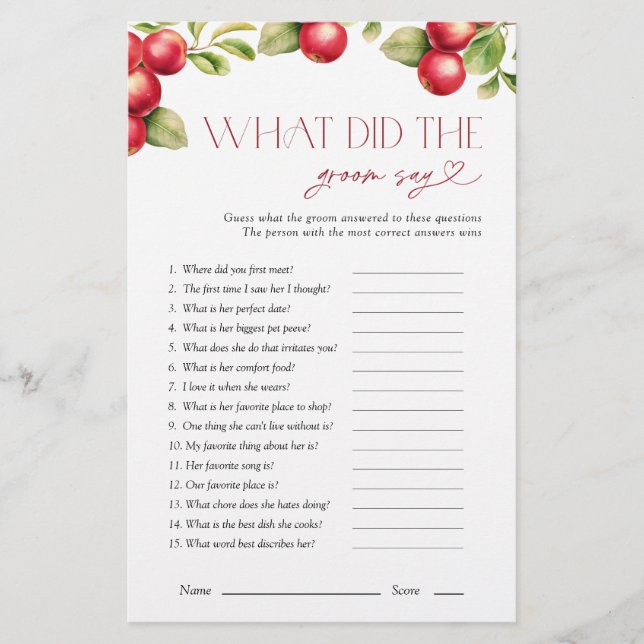 What Did The Groom Say Modern Apple Bridal Shower (Front)