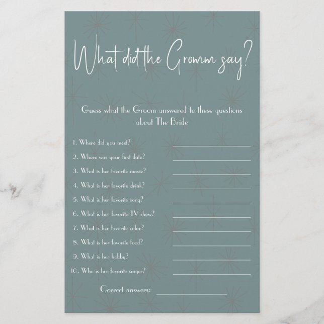 What did the Groom say? Shower Game Flyer (Front)