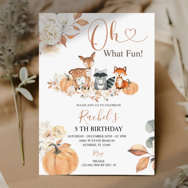 What Fun Fall Woodland Pumpkin Birthday  Invitation (Creator Uploaded)
