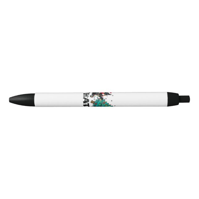 WHAT Funny Black Cat Santa Pushing Christmas Tree  Pen (Front)