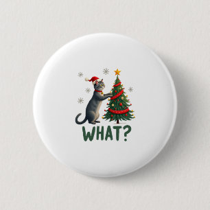 What Funny Cat Pushing Christmas Tree Over Cat Xma Button