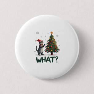 What Funny Cat Pushing Christmas Tree Over Cat Xma Button
