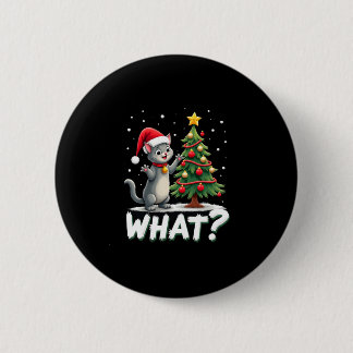 What Funny Cat Pushing Christmas Tree Over Cat Xma Button