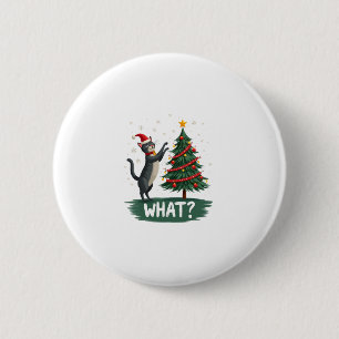 What Funny Cat Pushing Christmas Tree Over Cat Xma Button
