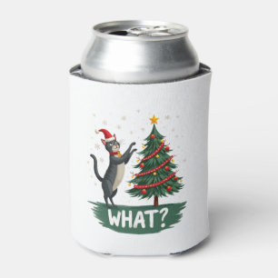 What Funny Cat Pushing Christmas Tree Over Cat Xma Can Cooler