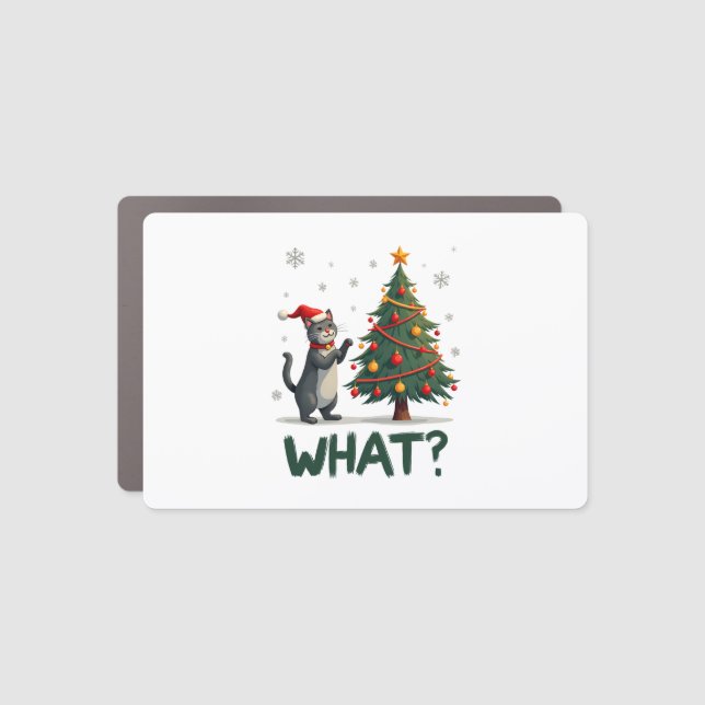 What Funny Cat Pushing Christmas Tree Over Cat Xma Car Magnet (Front)