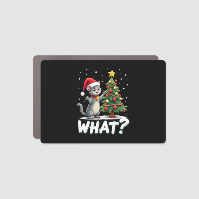 What Funny Cat Pushing Christmas Tree Over Cat Xma Car Magnet (Front)