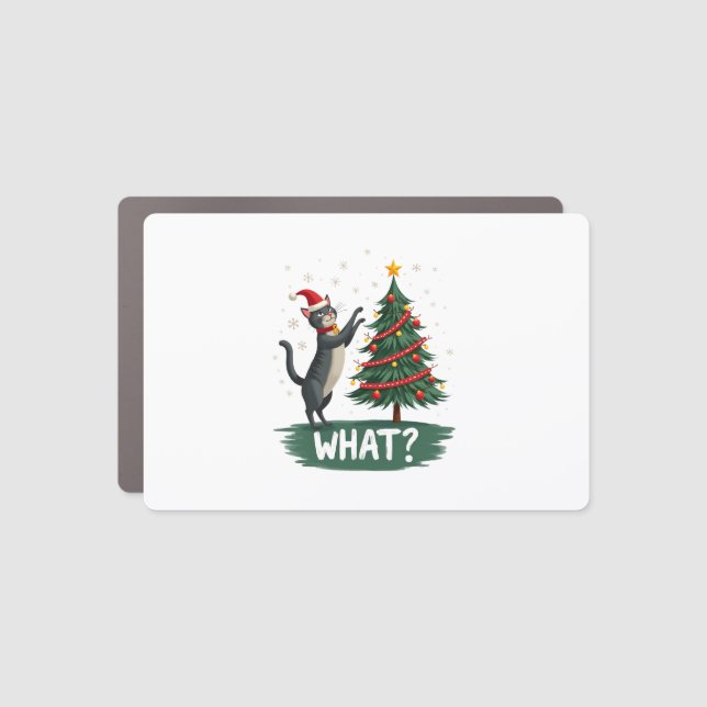 What Funny Cat Pushing Christmas Tree Over Cat Xma Car Magnet (Front)