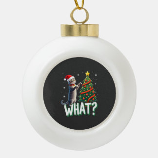 What Funny Cat Pushing Christmas Tree Over Cat Xma Ceramic Ball Christmas Ornament