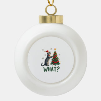 What Funny Cat Pushing Christmas Tree Over Cat Xma Ceramic Ball Christmas Ornament