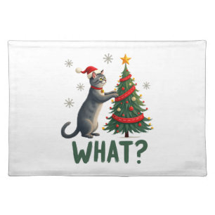 What Funny Cat Pushing Christmas Tree Over Cat Xma Cloth Placemat