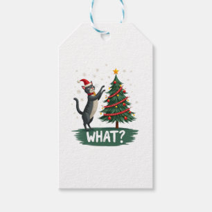 What Funny Cat Pushing Christmas Tree Over Cat Xma Gift Tags