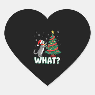 What Funny Cat Pushing Christmas Tree Over Cat Xma Heart Sticker