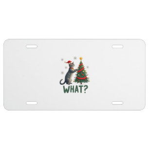 What Funny Cat Pushing Christmas Tree Over Cat Xma License Plate