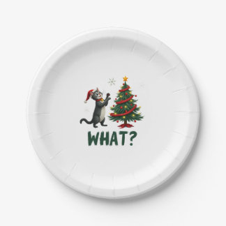 What Funny Cat Pushing Christmas Tree Over Cat Xma Paper Plates