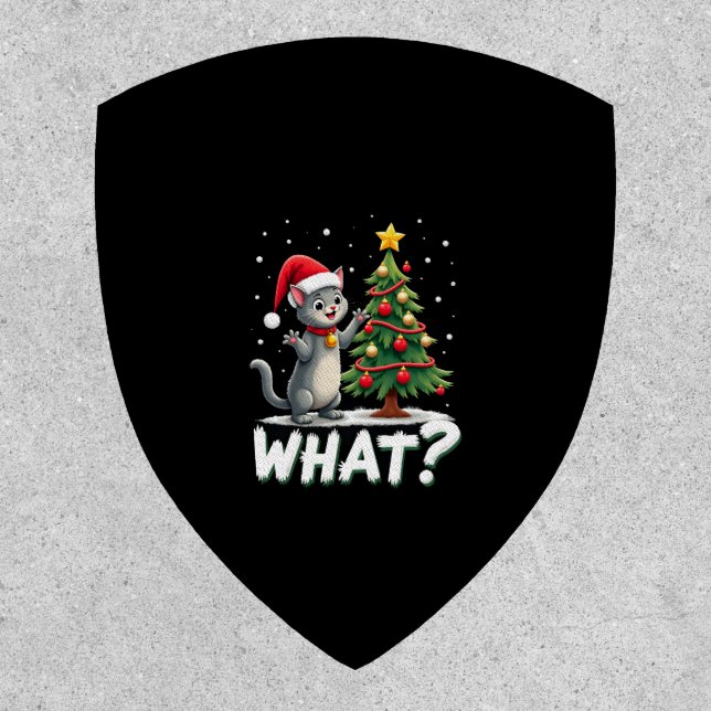 What Funny Cat Pushing Christmas Tree Over Cat Xma Patch (Front)