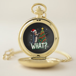 What Funny Cat Pushing Christmas Tree Over Cat Xma Pocket Watch
