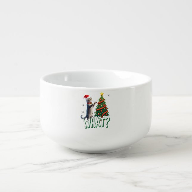 What Funny Cat Pushing Christmas Tree Over Cat Xma Soup Mug (Front)