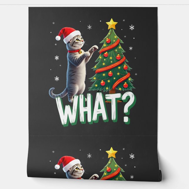 What Funny Cat Pushing Christmas Tree Over Cat Xma Wallpaper (Unrolling)