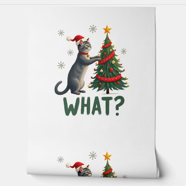 What Funny Cat Pushing Christmas Tree Over Cat Xma Wallpaper (Unrolling)