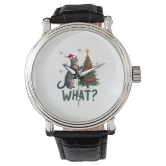 What Funny Cat Pushing Christmas Tree Over Cat Xma Watch