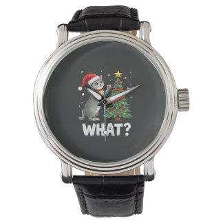 What Funny Cat Pushing Christmas Tree Over Cat Xma Watch