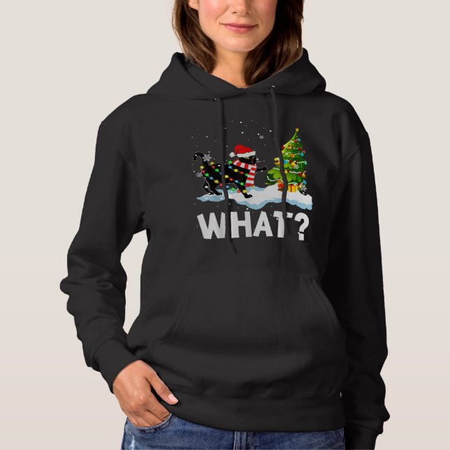 What Funny Santa Cat Pushing Christmas Tree Xmas L Hoodie (Front)