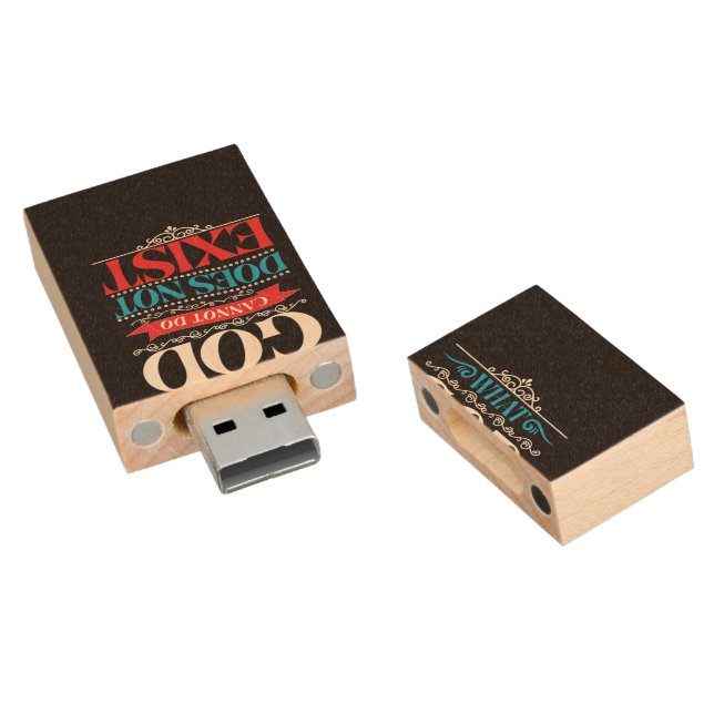 What God Cannot Do Does Not Exist USB Wooden Drive (Angled)