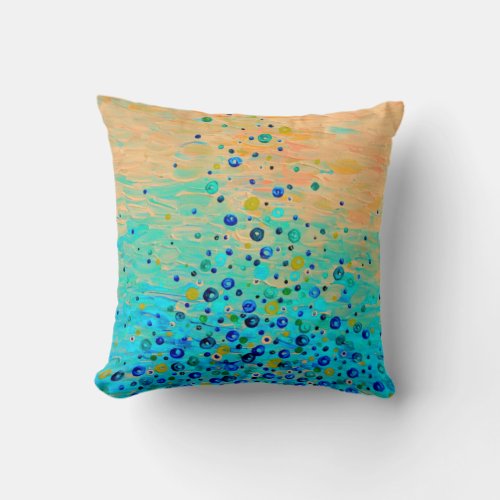 WHAT GOES UP Peach Turquoise Bubble Ocean Abstract Throw Pillow