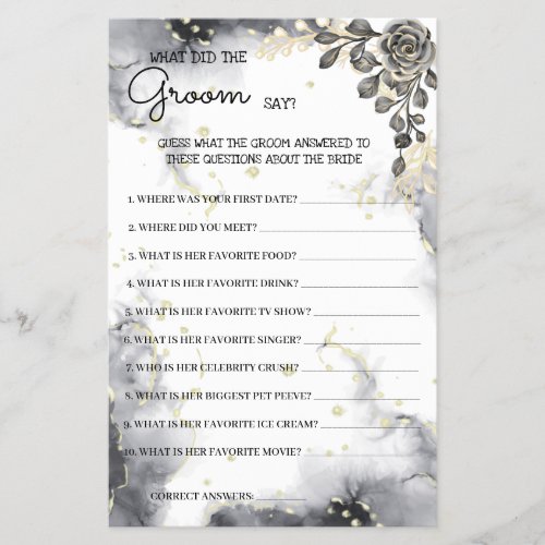 What Groom say Black Roses Bridal Shower Game Card Flyer