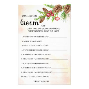 What Groom say Christmas Bridal Shower Game Card Flyer