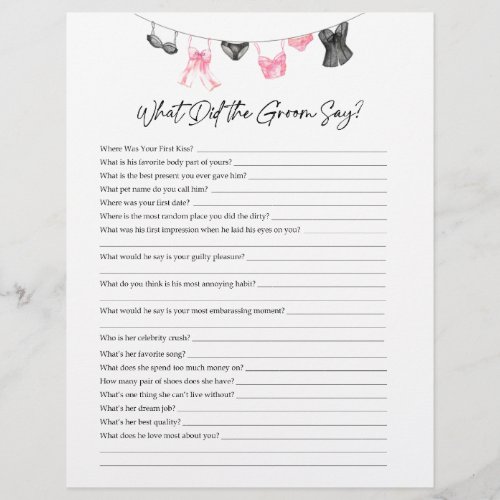 What Groom Say Lingerie Party Game