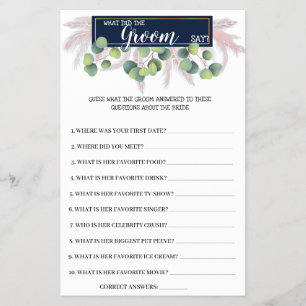 What Groom say Pampas Grass BridalShower Game Card Flyer