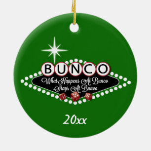 What Happens At Bunco Round Ceramic Ornament