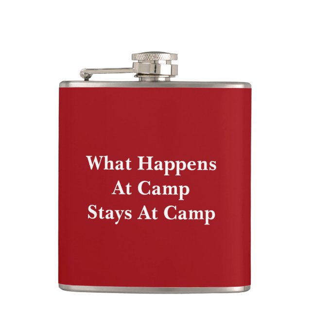 What happens at camp stays at camp flask (Front)