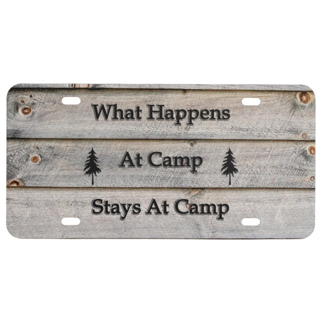What happens at camp stays at camp license plate (Front)