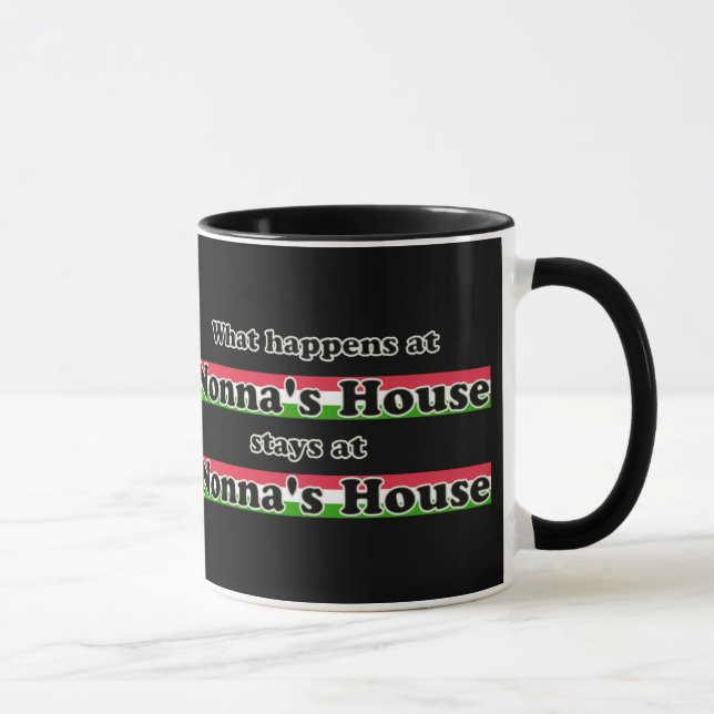 What Happens At Nonnas House Black Background Mug (Right)