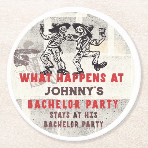 What happens at the party stays at the party round paper coaster