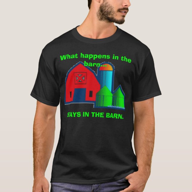 What happens in the barn... Mens black t-shirt (Front)