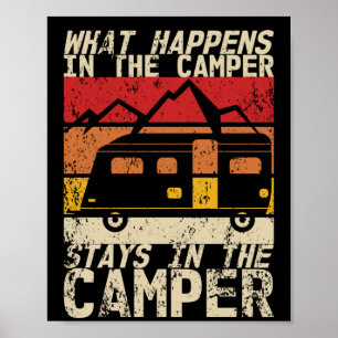 What Happens In The Camper Caravan Camping Retro Poster