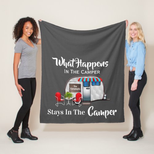 What Happens In The Camper Personalized Fleece Blanket