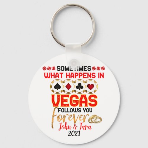 What Happens in Vegas Anniversary Married Couple Keychain