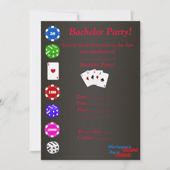 WHAT HAPPENS IN VEGAS BLK BACHELOR PARTY INVITE (Front)