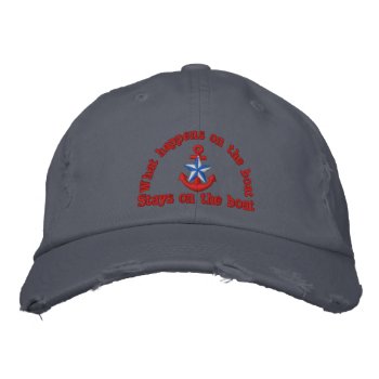 What Happens On The Boat Blue Star Anchor Embroidered Baseball Hat by MustacheShoppe at Zazzle