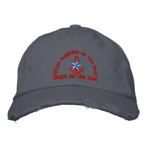What happens on the boat blue star anchor embroidered baseball hat
