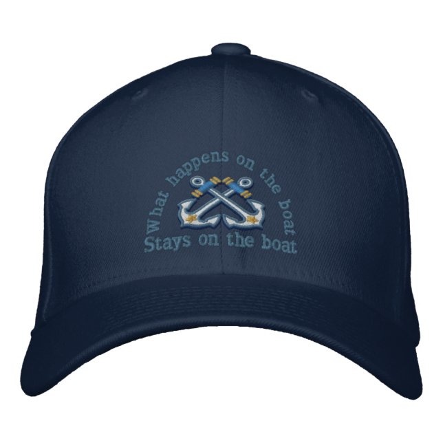 What happens on the boat ... crossed anchors embroidered baseball cap (Front)