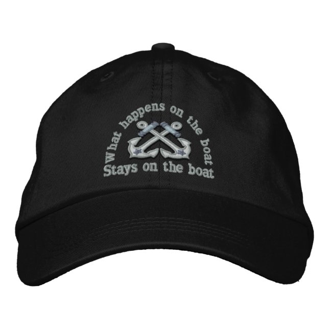 What happens on the boat ... crossed anchors embroidered baseball hat (Front)