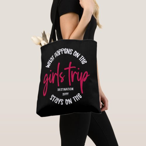 What happens on the Girls Trip Funny Custom Tote Bag