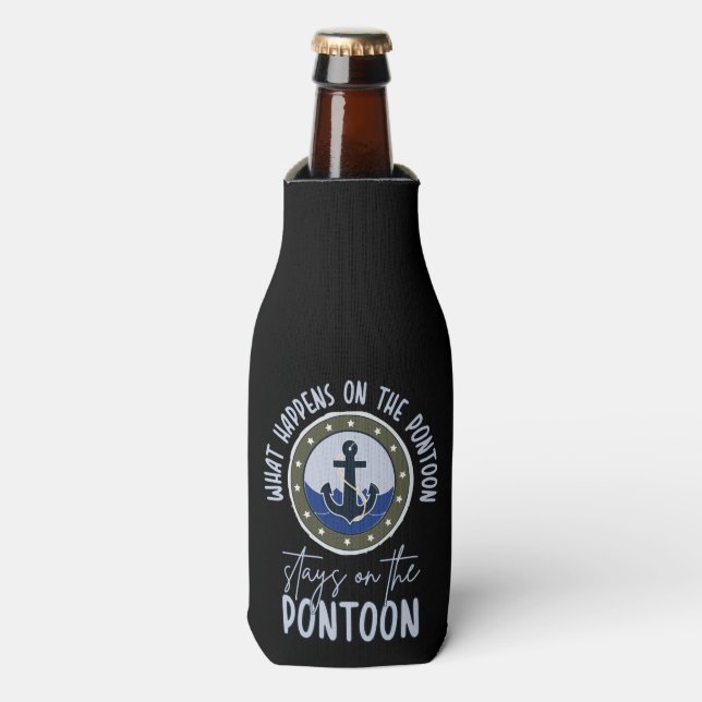 What Happens on the pontoon stays on the pontoon Bottle Cooler (Bottle Front)